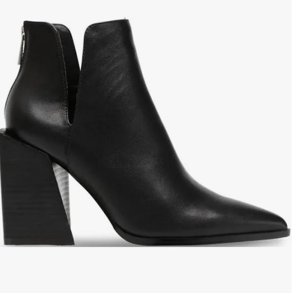 Steve Madden Taylen leather Black Heeled Boots with Chunky Block Heel